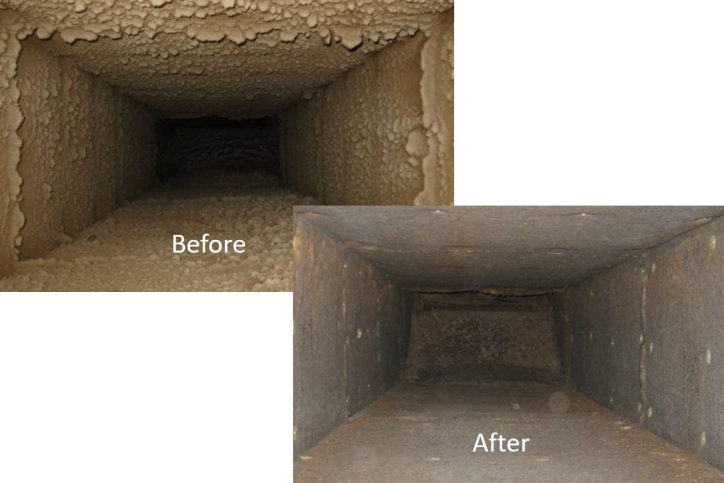 Commercial ducts before and after cleaning